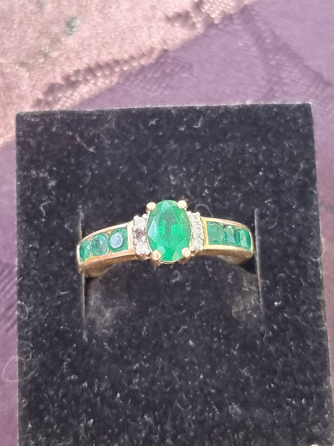 "GENUINE" Emerald and Diamond Dress Ring Set in 9CT Yellow Gold (Genuine Gold)