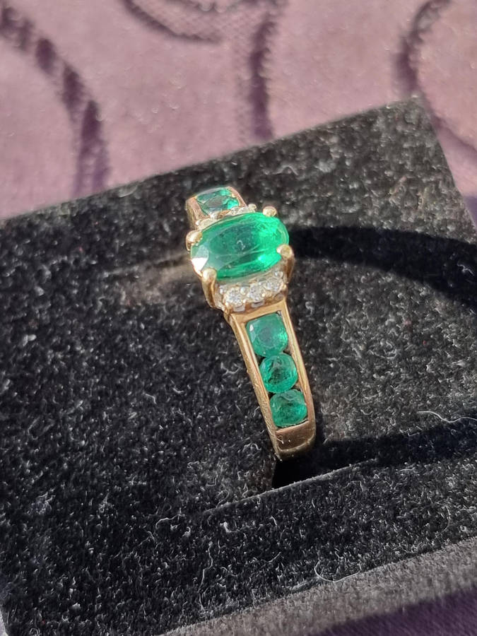 "GENUINE" Emerald and Diamond Dress Ring Set in 9CT Yellow Gold (Genuine Gold)