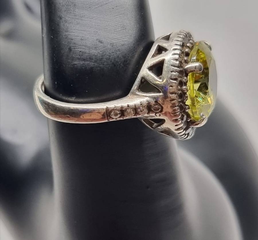 NATURAL "CITRINE" Cocktail Ring, Set in 925 "STERLING SILVER" (Genuine Silver.)