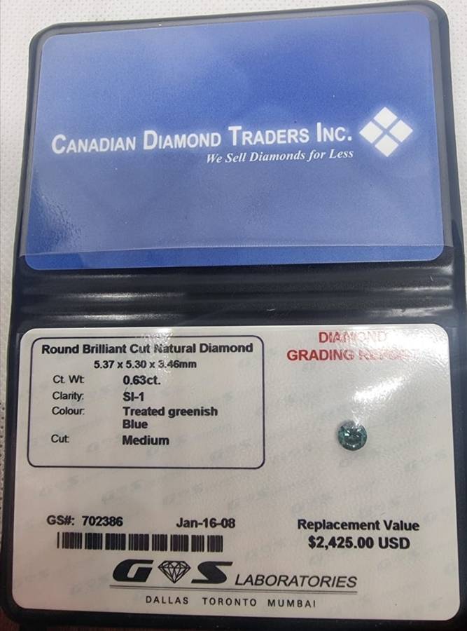 Natural  Diamond "Certified Fancy" Green/Blue Diamond Round Brilliant Cut