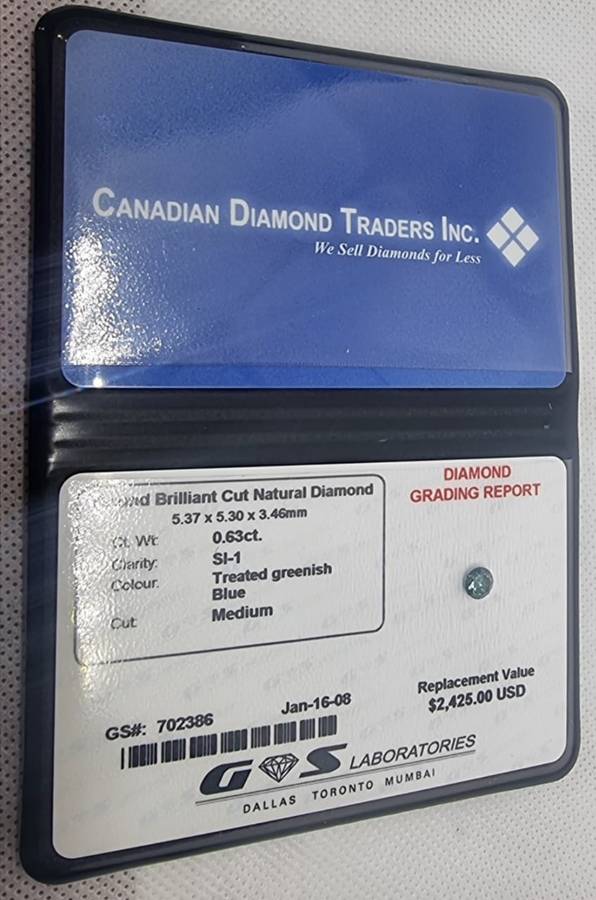 Natural  Diamond "Certified Fancy" Green/Blue Diamond Round Brilliant Cut