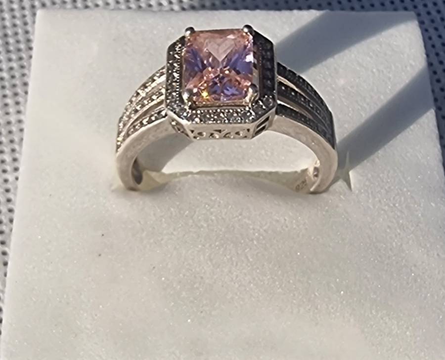 Pink Cushion Cut CZ 925 Sterling Silver Ring