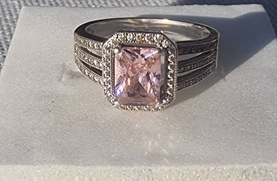 Pink Cushion Cut CZ 925 Sterling Silver Ring