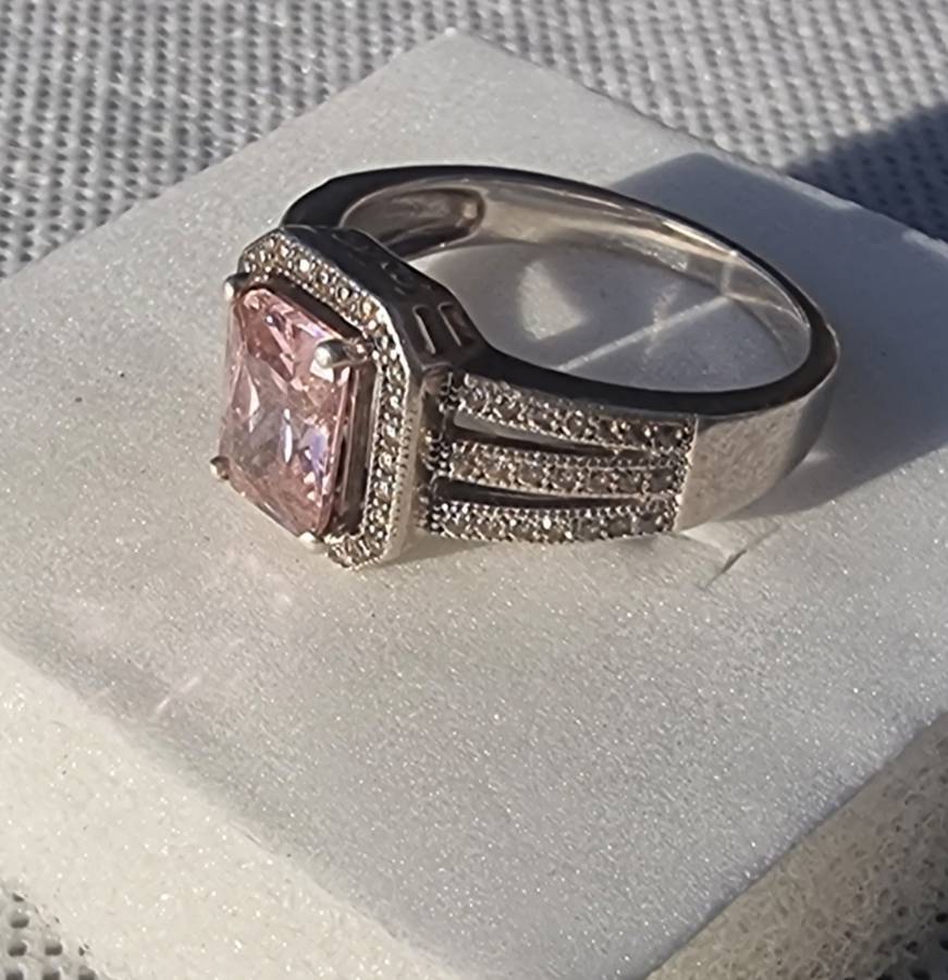 Pink Cushion Cut CZ 925 Sterling Silver Ring
