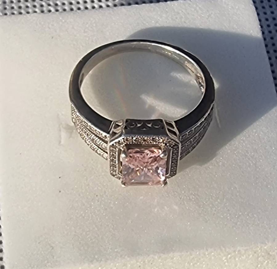 Pink Cushion Cut CZ 925 Sterling Silver Ring