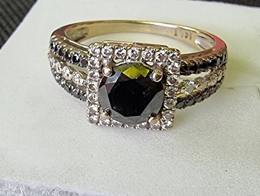 VALUE AT R48.000 / 1.25 Carat "NATURAL BLACK DIAMOND" Engagement Ring, Set In 14CT White Gold.