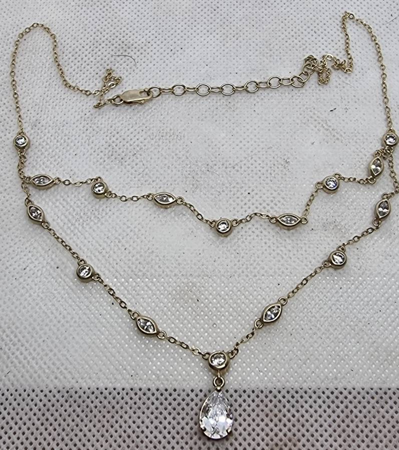 "Beautiful Dainty"  925 Sterling Silver Necklace CZ Stones / Gold Plated ( Genuine Silver)