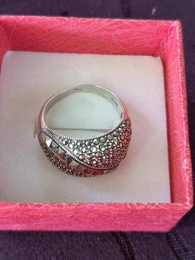 Marcasite Dome 925 Sterling Silver Ring.  ( Genuine Silver. )