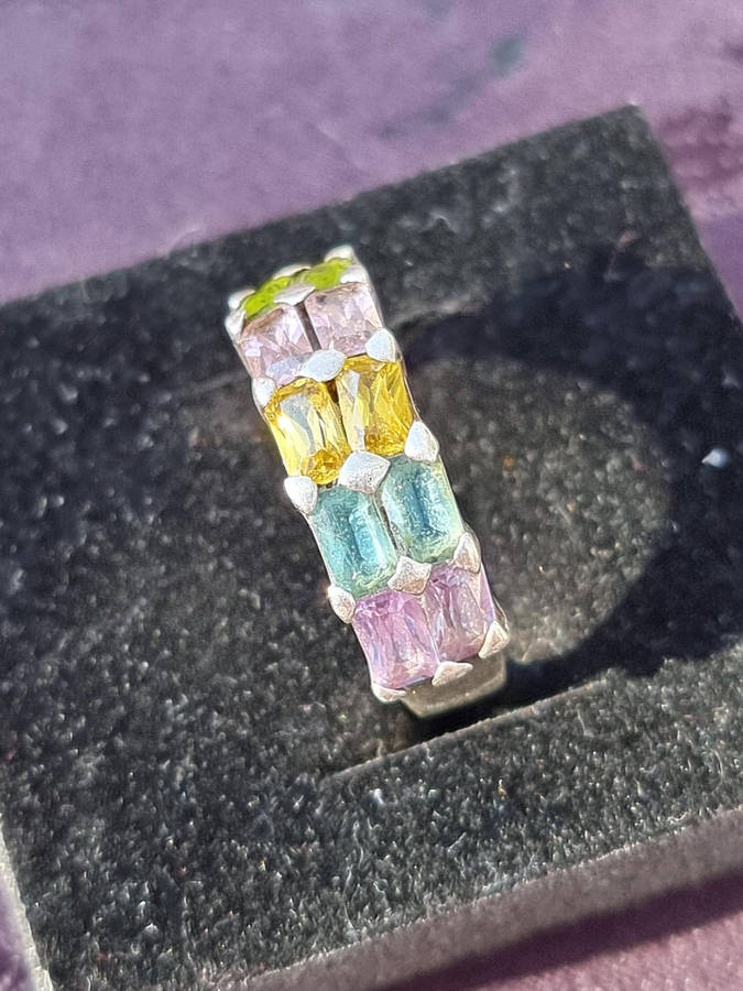 Multi Color "GENUINE GEMSTONRS" 925 Sterling Ring. ( Genuine Silver.)