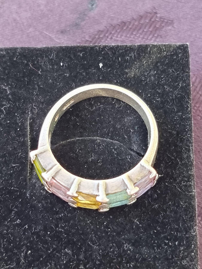 Multi Color "GENUINE GEMSTONRS" 925 Sterling Ring. ( Genuine Silver.)