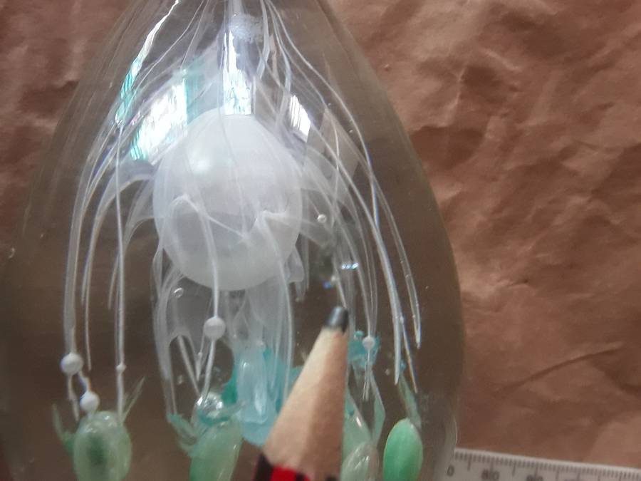 Glass paperweight green and white  pattern look at pics please