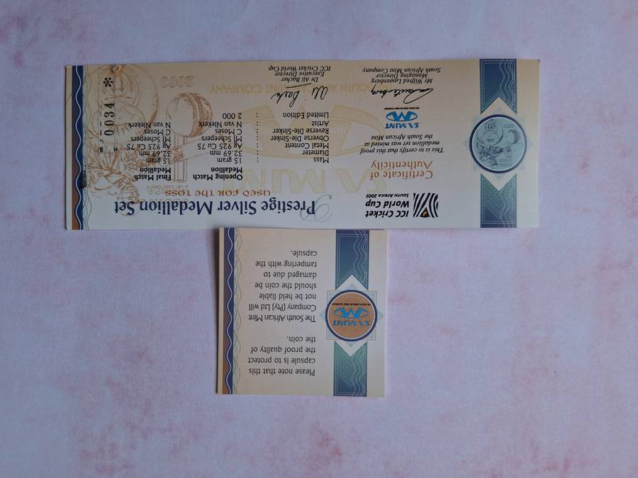 2003 ICC CRICKET SILVER PRESTIGE MEDALLION SET