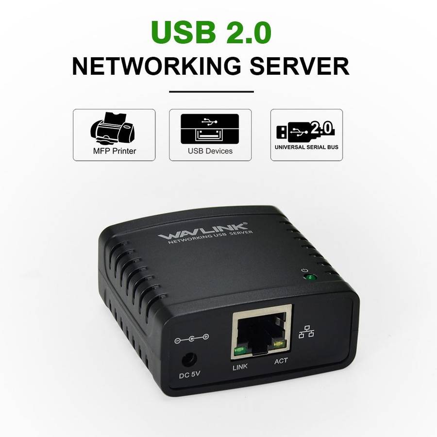 WAVLINK NU72P11 100Mbps Network Print Server USB 2.0 Network Printer Power Adapter(EU Plug)
