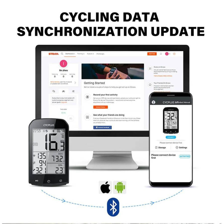 CYCPLUS M1 Wireless Waterproof Bluetooth GPS Bike Speedometer, Rechargeable (Unwanted Gift)