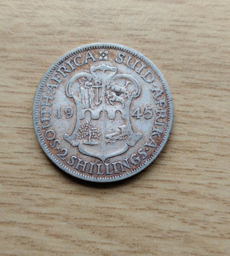 South Africa 1945 Silver Two shillings.
