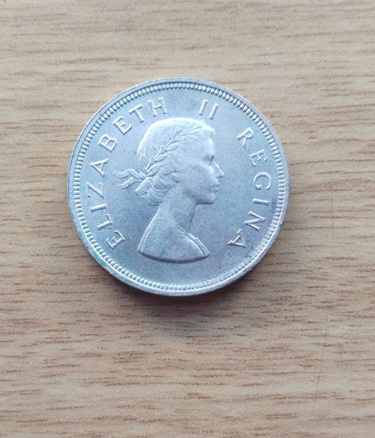 South Africa 1954 Silver Half Crown. Good condition.