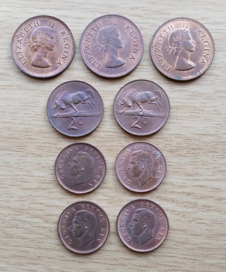 South Africa collection of 9 old good condition coins. One bid takes all.