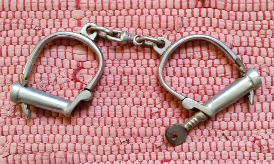 British Boer War period police handcuffs set with key