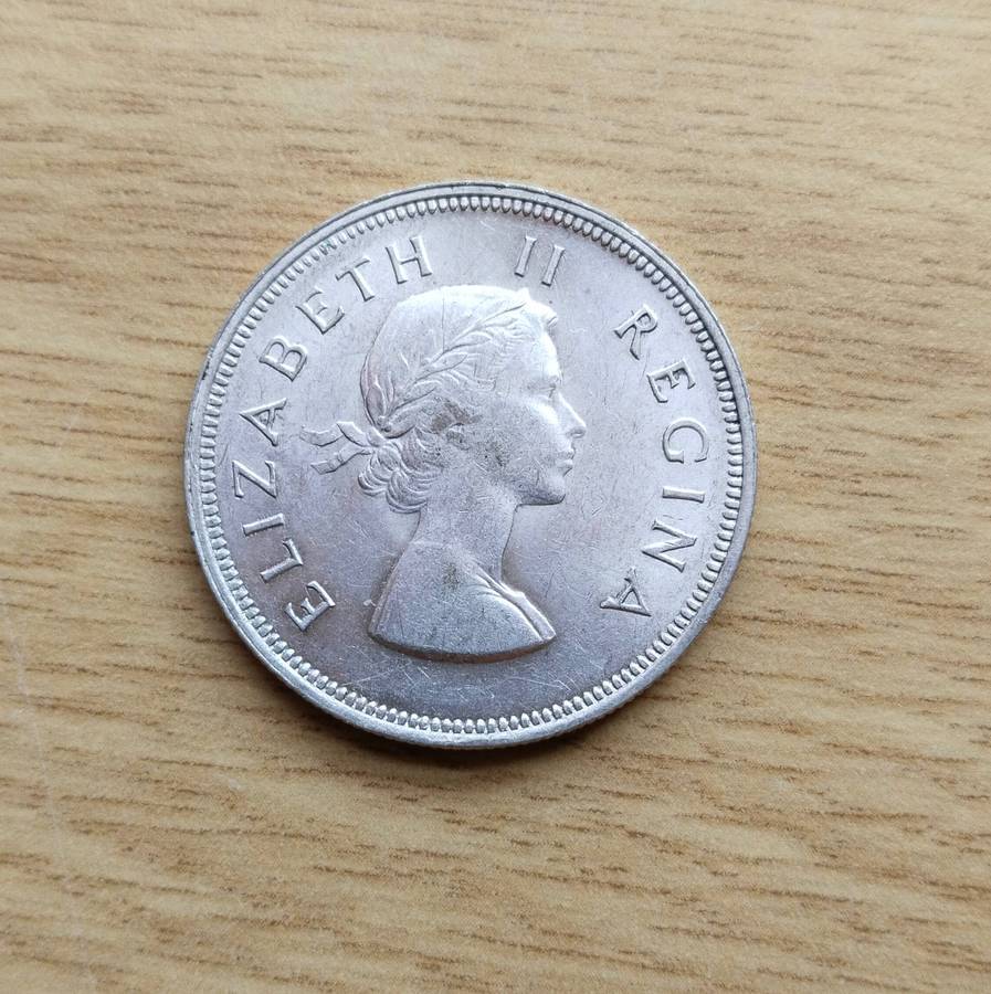 South Africa 1955 Silver Half Crown. Good Condition.
