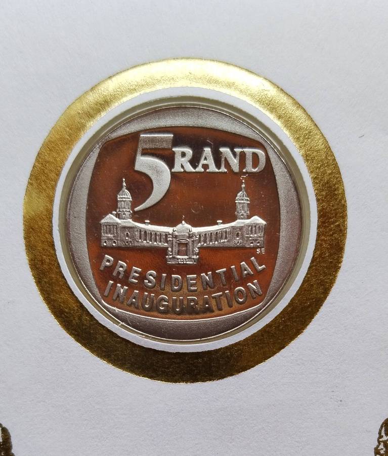 South African 1994 Proof Inauguration R5 in First Day Cover.