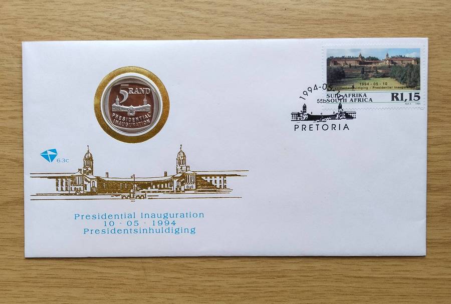 South African 1994 Proof Inauguration R5 in First Day Cover.