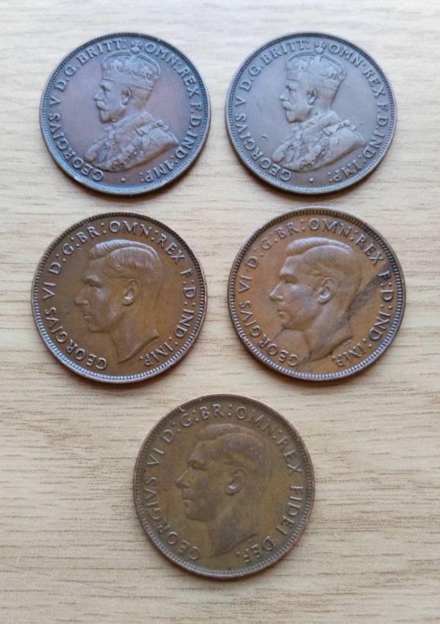 Australia Collection of 5 Old Good Condition Penny's.