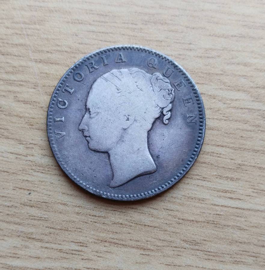 India 1840 Queen Victoria Silver One Rupee. 91.7% Silver. 11.26 Grams.