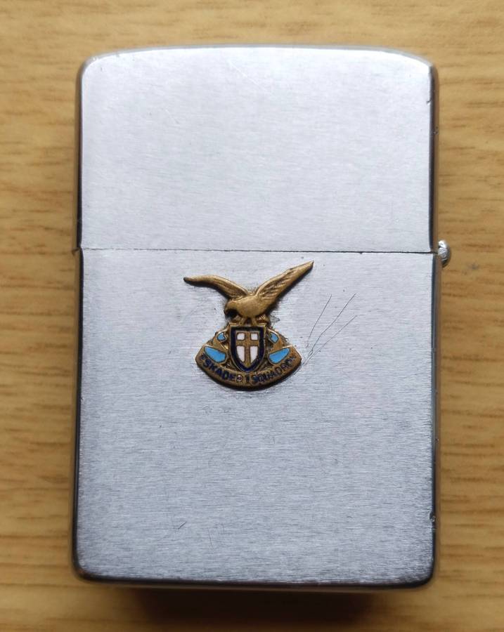 2 Squadron SAAF Pinback Badge Worn in Korea On Zippo Lighter.