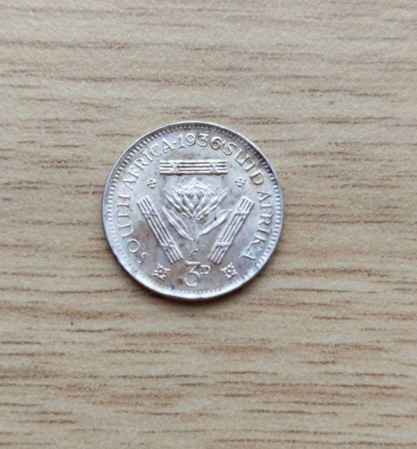 South Africa 1936 Silver Threepence.