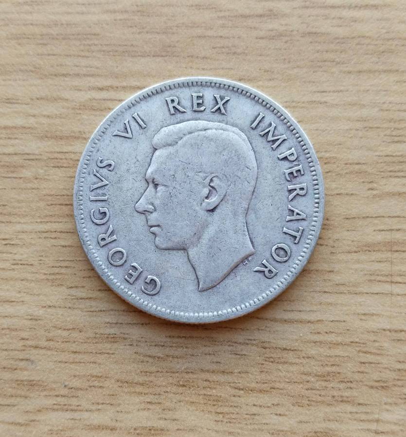South Africa 1939 Silver Half Crown.