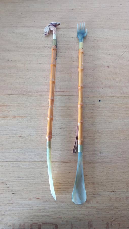 LOVELY VINTAGE BAMBOO CANE SHOE HORNS AND BACK SCRATCHERS