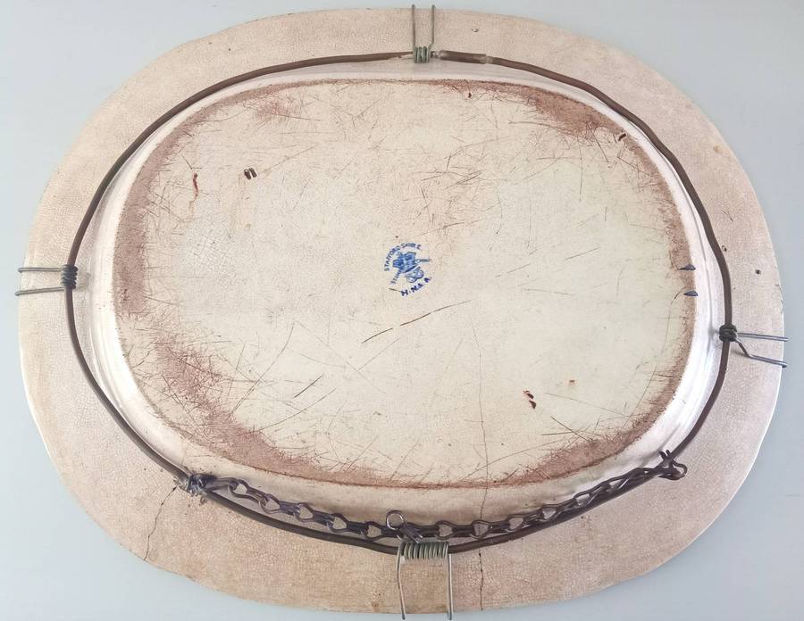 ANTIQUE VICTORIAN EARLY BLUE STAFFORDSHIRE WILLOW PATTERN PAINTED WALL PLATE