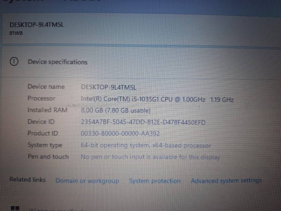 Lenovo i5-1035G1, 8GB Ram, 450GB SSD