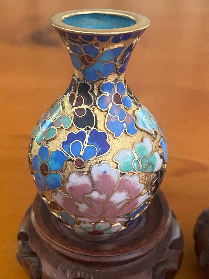 TWO SMALL CLOISONNE POTS