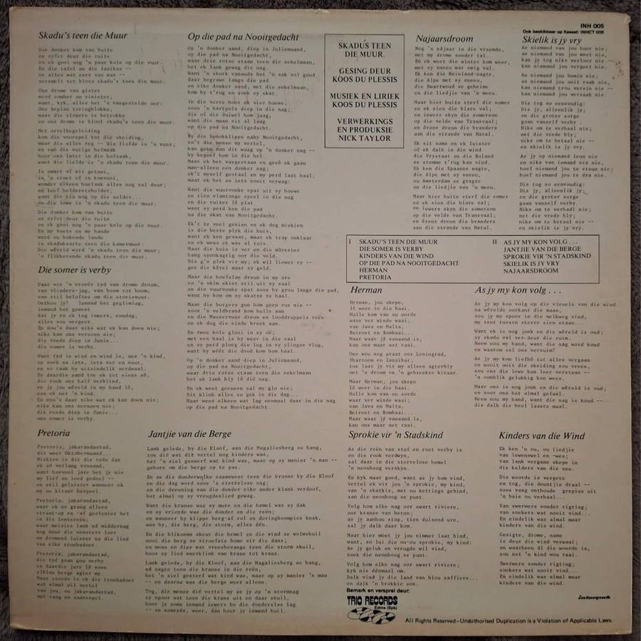 KOOS DU PLESSIS - SKADU'S TEEN DIE MUUR (LP)