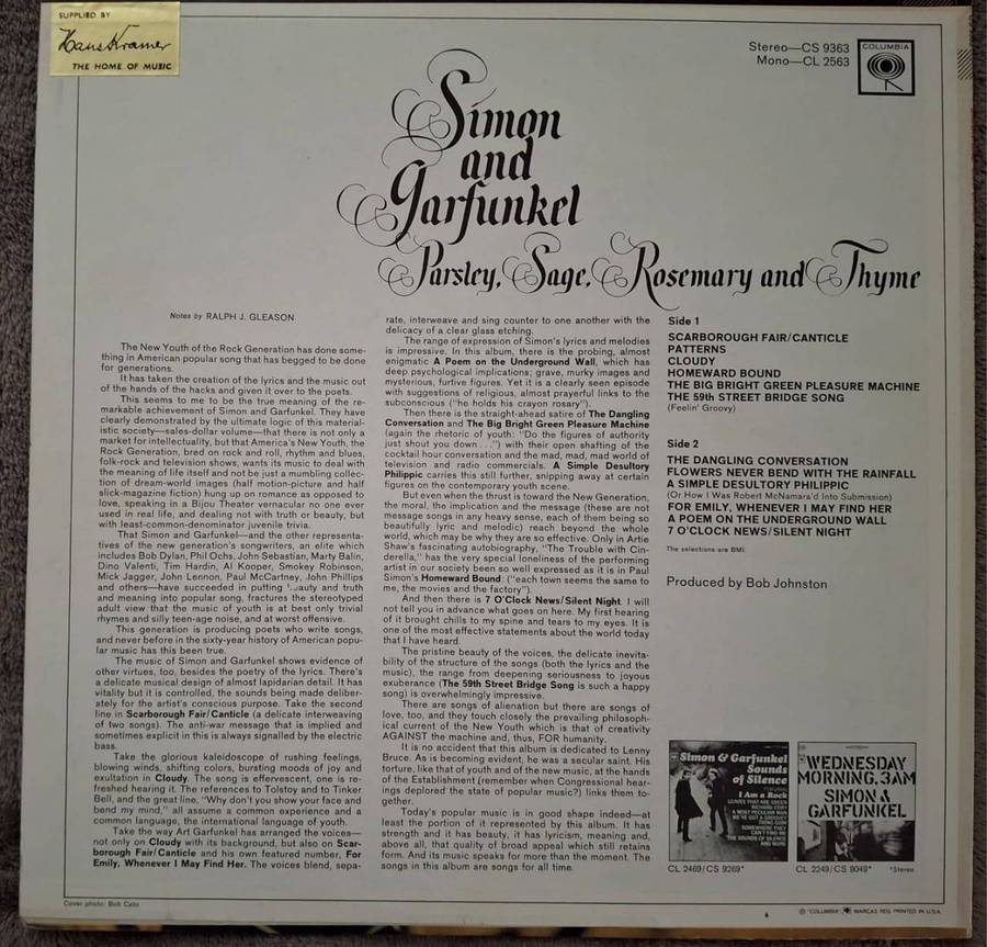 SIMON & GARFUNKEL - PARSLEY, SAGE, ROSEMARY AND THYME (LP) -