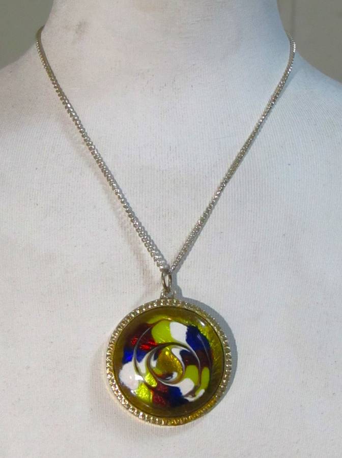 Vintage Studio Art Glass Swirl Pendant with Gold-Tone Chain