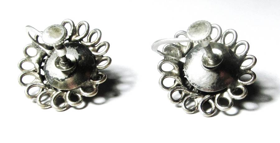 Antique Silver Plated Brass Etruscan Screw Back Earrings