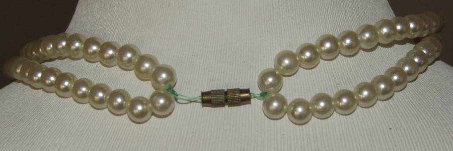 Vintage Double Strand Faux Pearl Necklace with Gold Plated and Clear Rhinestone Art Deco Pendant