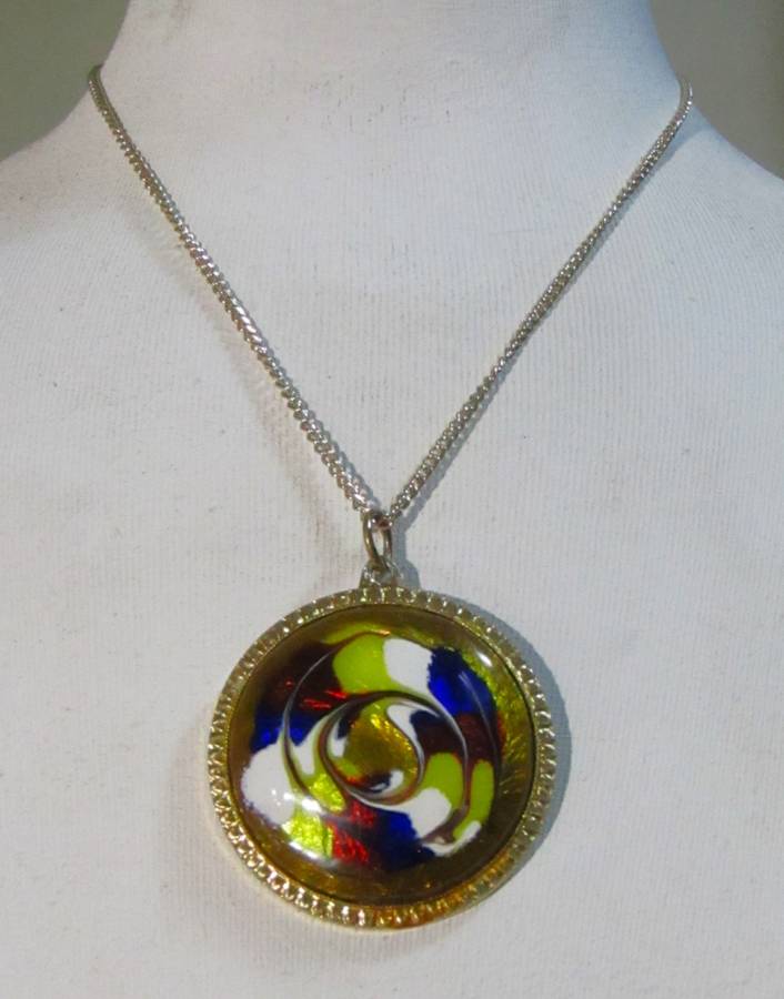 Vintage Studio Art Glass Swirl Pendant with Gold-Tone Chain
