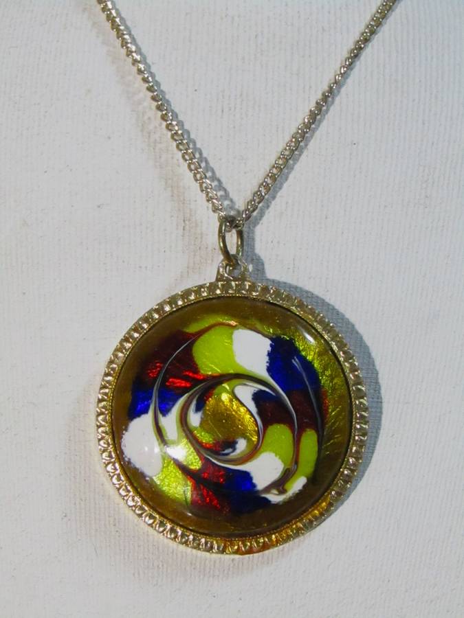 Vintage Studio Art Glass Swirl Pendant with Gold-Tone Chain