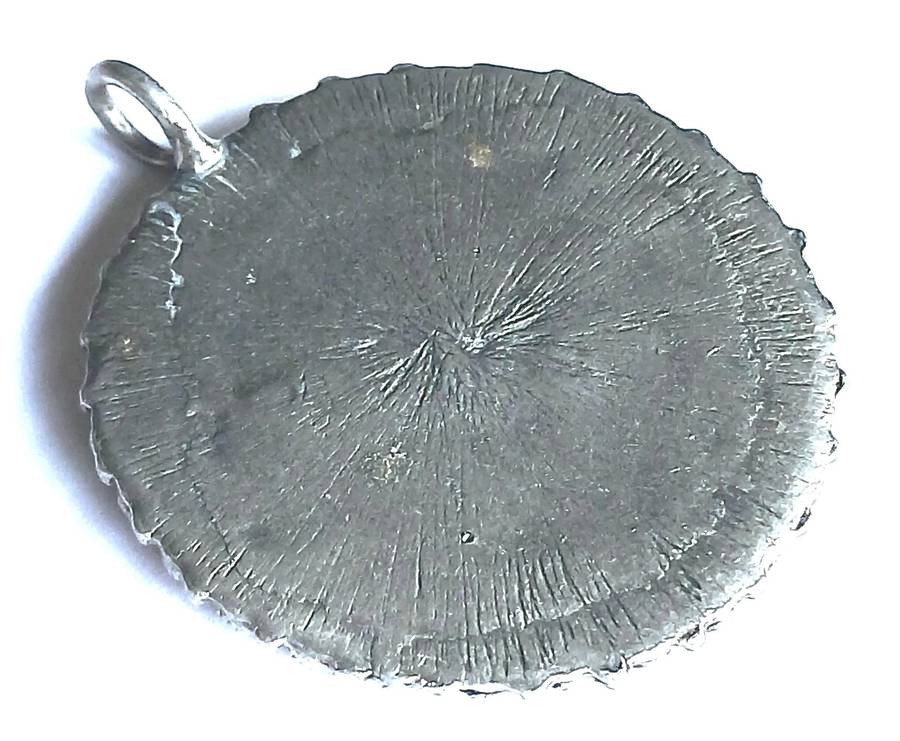 Vintage Round Silvertone Pendant with Red Enamel Decoration