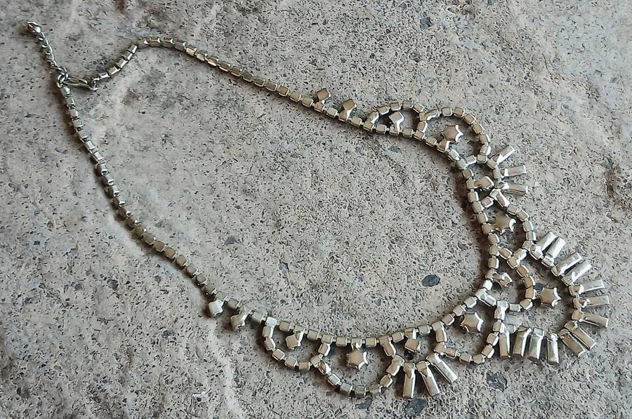 Dazzling Vintage 1950s Silvertone and Rhinestone Statement Necklace  Post-War Glamour