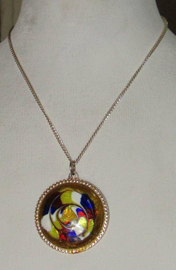 Vintage Studio Art Glass Swirl Pendant with Gold-Tone Chain