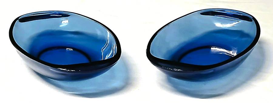 Pair of Vintage Vereco Sapphire Blue Glass Bowls | French Mid-Century Pressed Glass