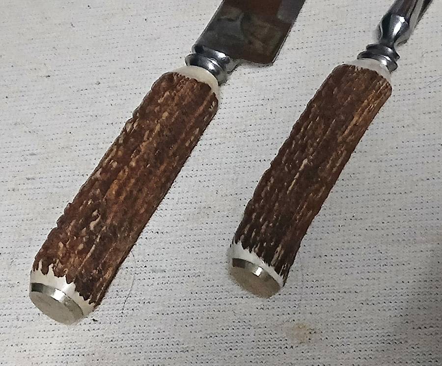 Vintage Priestley & Moore Antler Handle Carving Set - Sheffield, England c1950/60