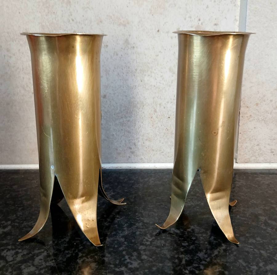 Antique Brass Vases | Copper Leaf Detail, Arts & Crafts Trench Art Crossover