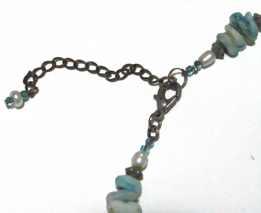 Retro 1980s Blue Mother of Pearl Spike Bib Necklace