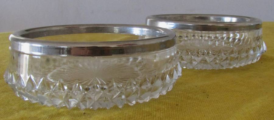 Vintage Small Cut Glass Candy/Nut Dishes with Silverplated Rim (Pair)