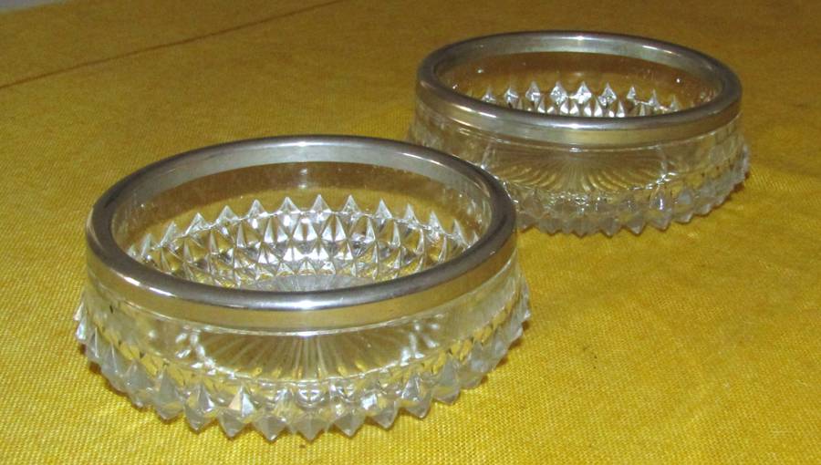 Vintage Small Cut Glass Candy/Nut Dishes with Silverplated Rim (Pair)